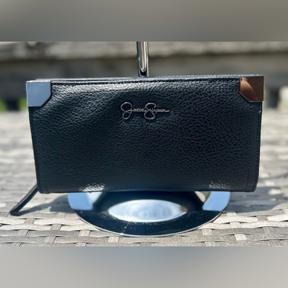 Jessica Simpson Frankie Black Leather Double Compartment Long Wallet LIKE NEW!​